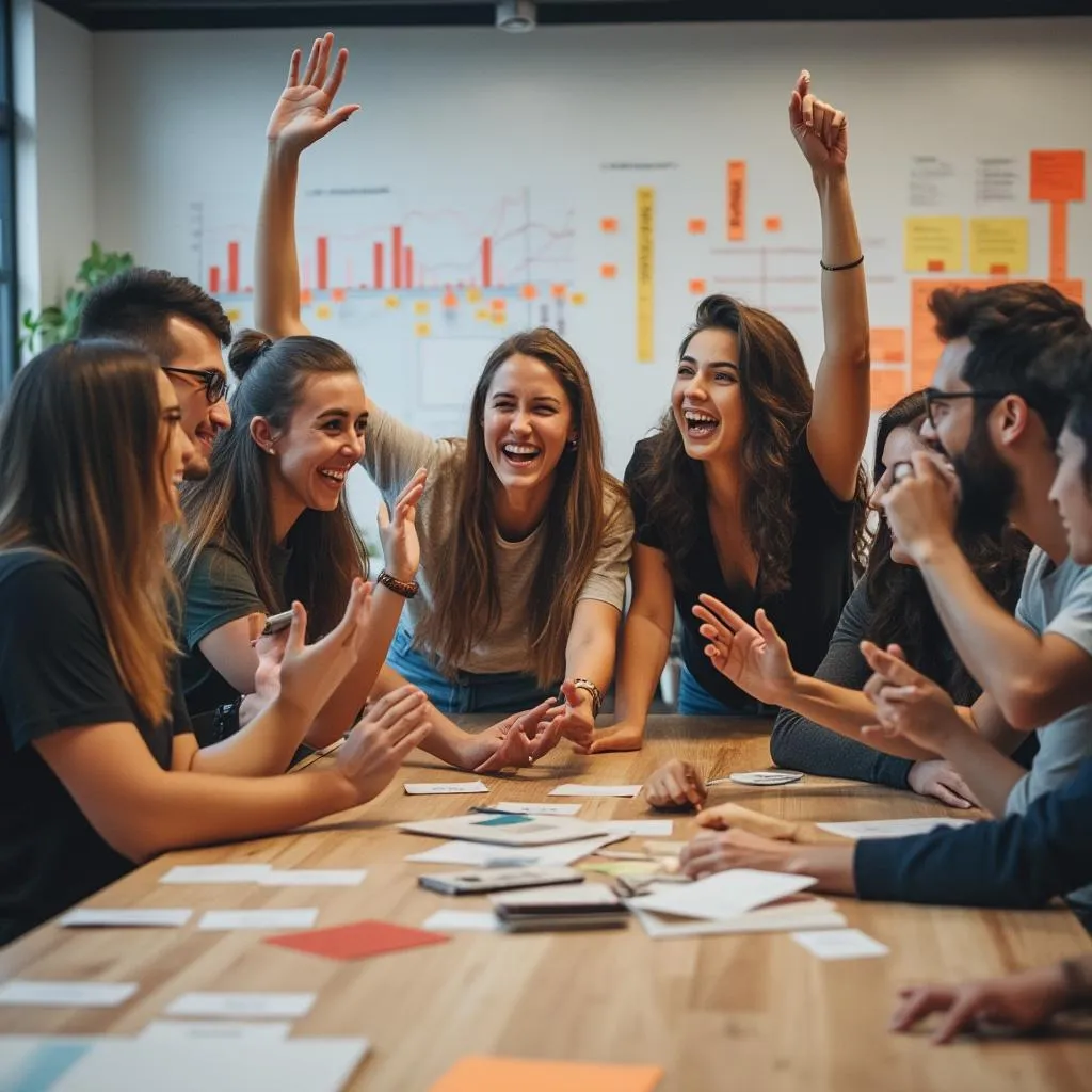 Equipo de startup celebrando ronda de inversión