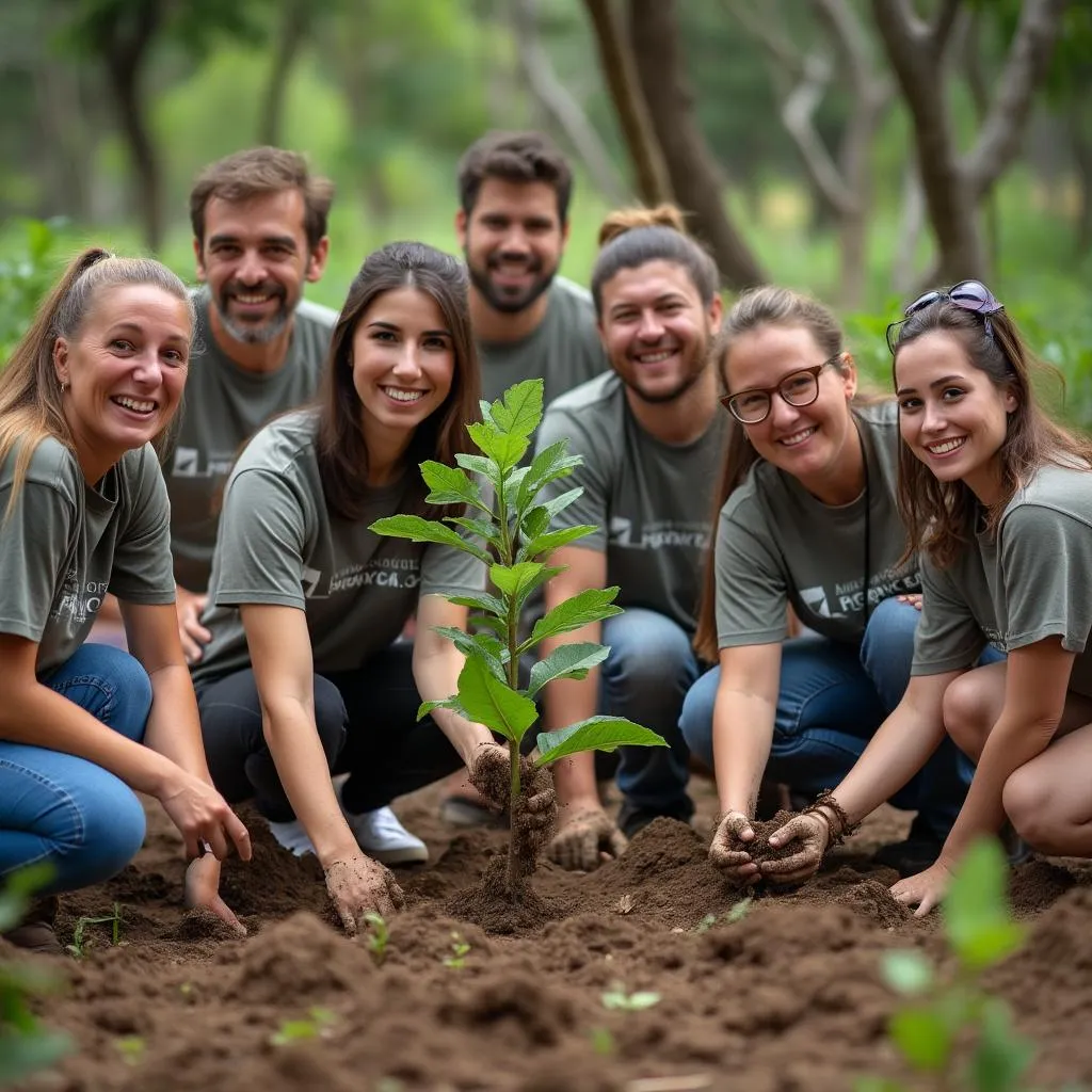Voluntarios de FinArg participando en una actividad de reforestación
